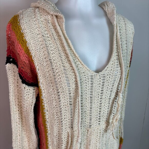 Rip Curl Sweater XS Ivory Hooded Baja Stripe Pullover Relaxed Fit Women's - Picture 2 of 11